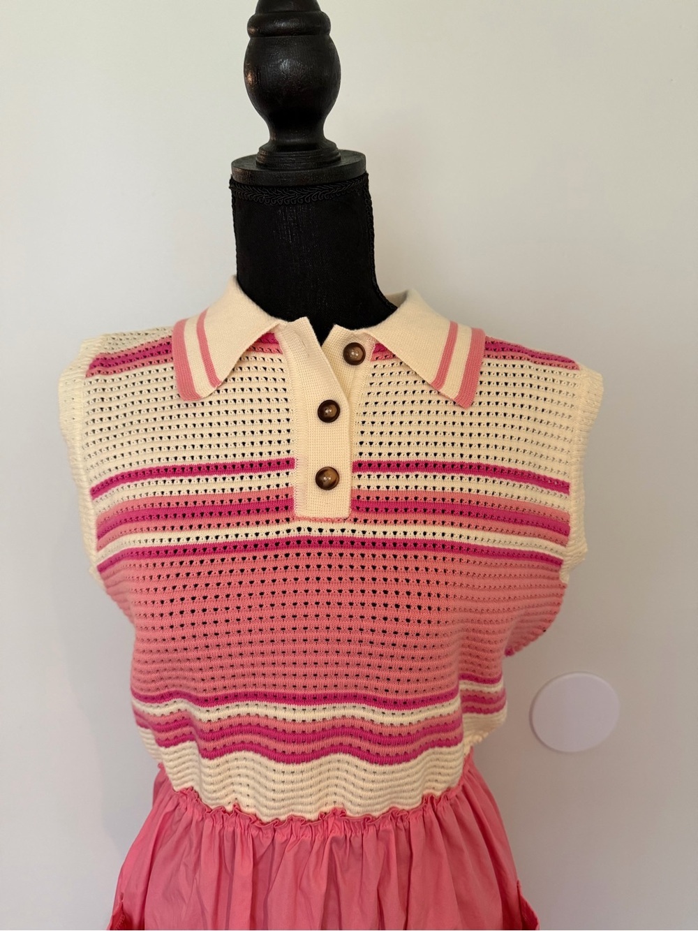 She + Shy Pink Knit-Top Vintage Style Pocketed Dress